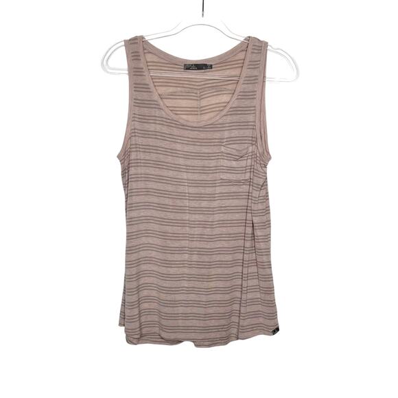 PRANA Womens Foundation Scoop Neck Tank Striped Pocket Sparrow Heather sz Small - Picture 2 of 6